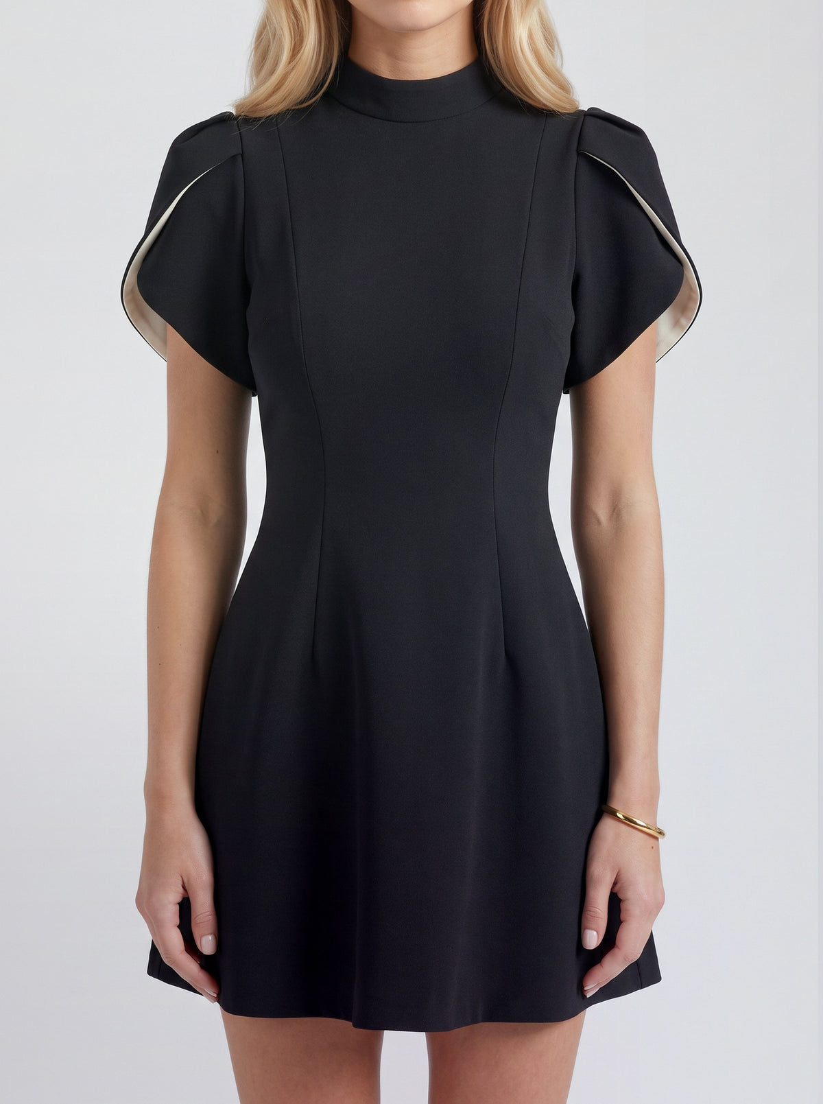 Mock Neck Tulip Sleeve Mini Dress