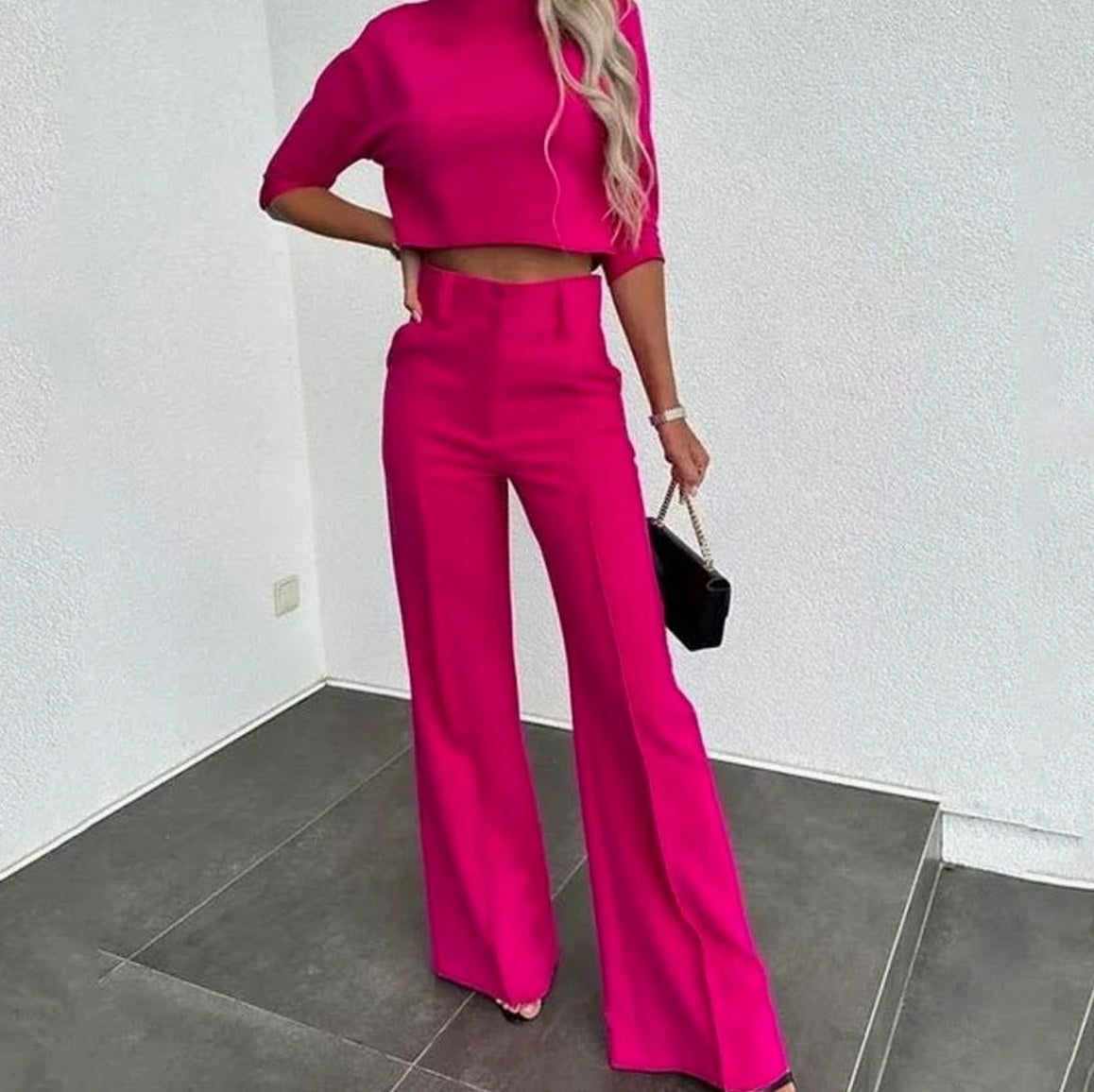 Mock Neck Wide Leg Matching Set