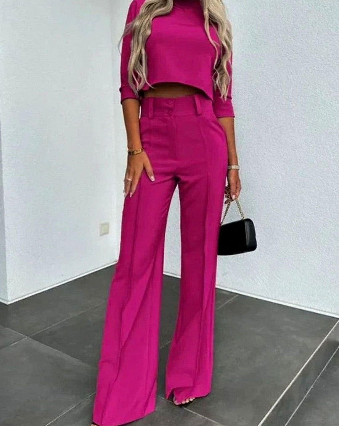Mock Neck Wide Leg Matching Set
