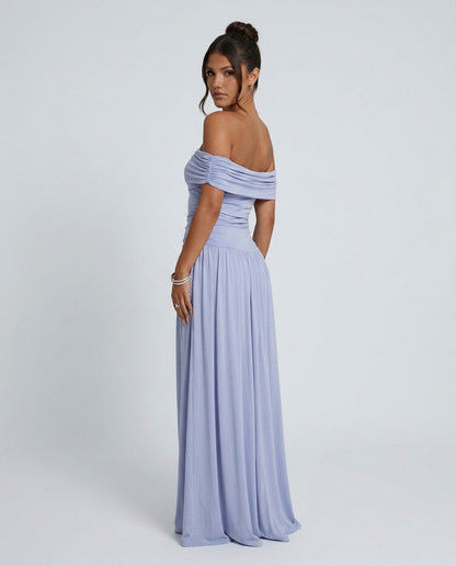 Off Shoulder Drop Waist Maxi Dress