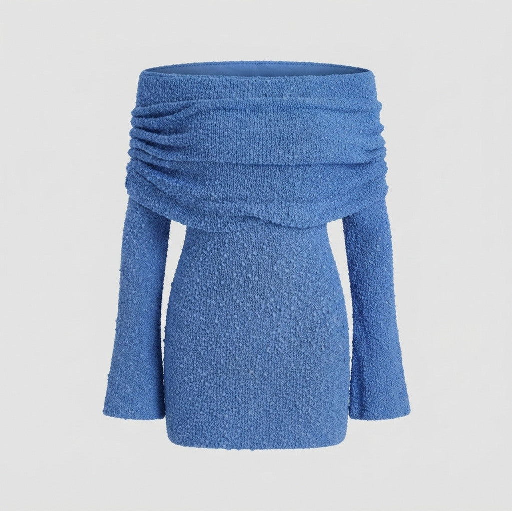Long Sleeve Off Shoulder Knit Mini Dress