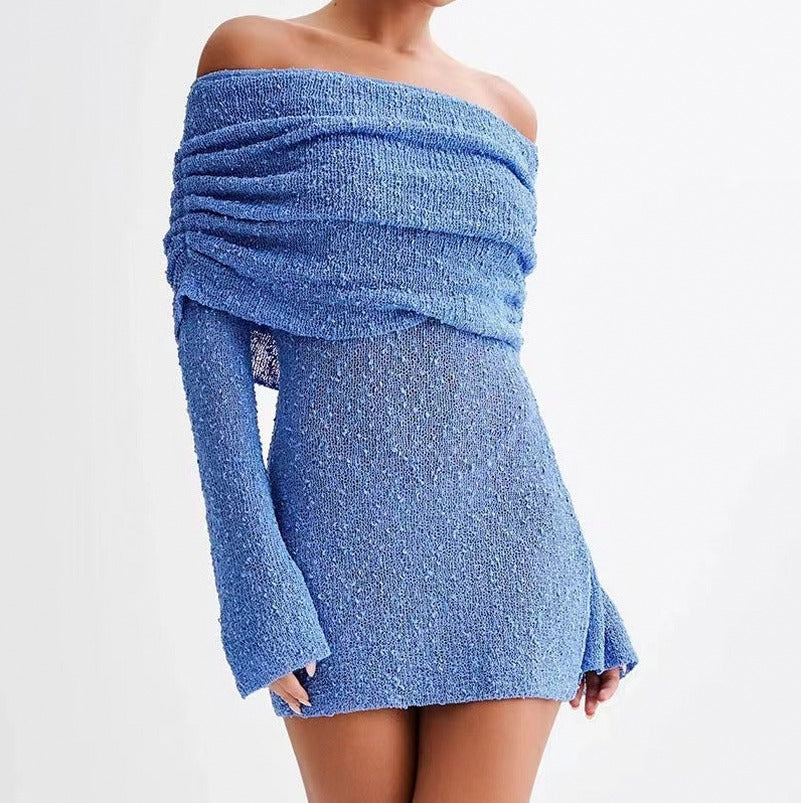 Long Sleeve Off Shoulder Knit Mini Dress