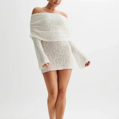 Long Sleeve Off Shoulder Knit Mini Dress