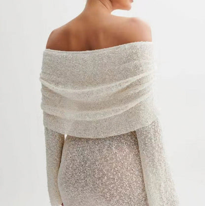 Long Sleeve Off Shoulder Knit Mini Dress
