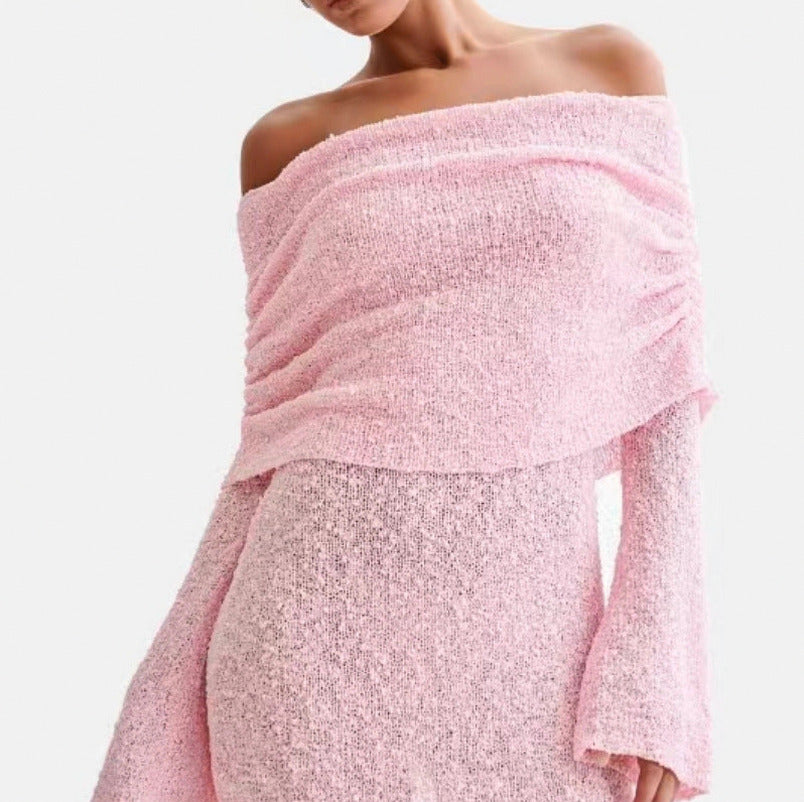Long Sleeve Off Shoulder Knit Mini Dress