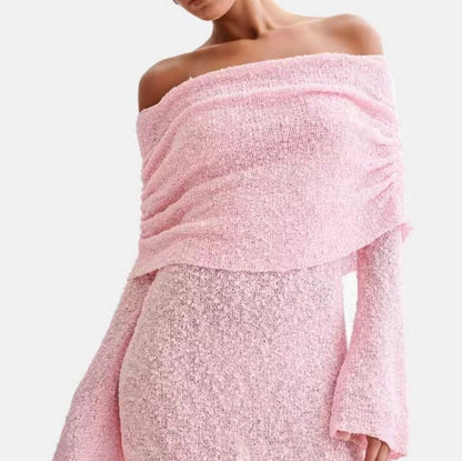 Long Sleeve Off Shoulder Knit Mini Dress