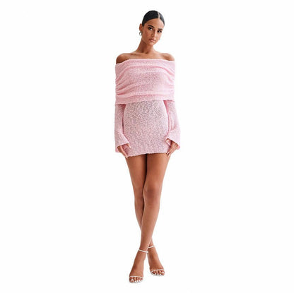Long Sleeve Off Shoulder Knit Mini Dress
