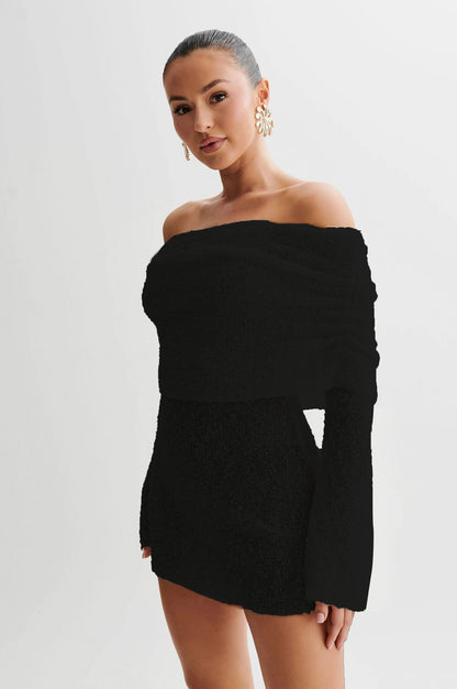 Long Sleeve Off Shoulder Knit Mini Dress