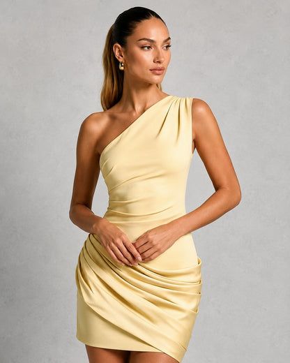 One Shoulder Draped Mini Dress