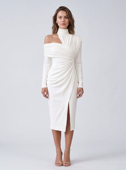 Long Sleeve One Shoulder Midi Dress