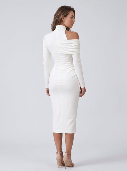Long Sleeve One Shoulder Midi Dress