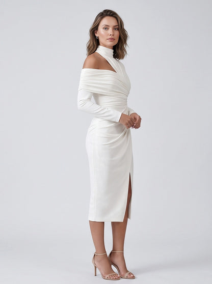 Long Sleeve One Shoulder Midi Dress