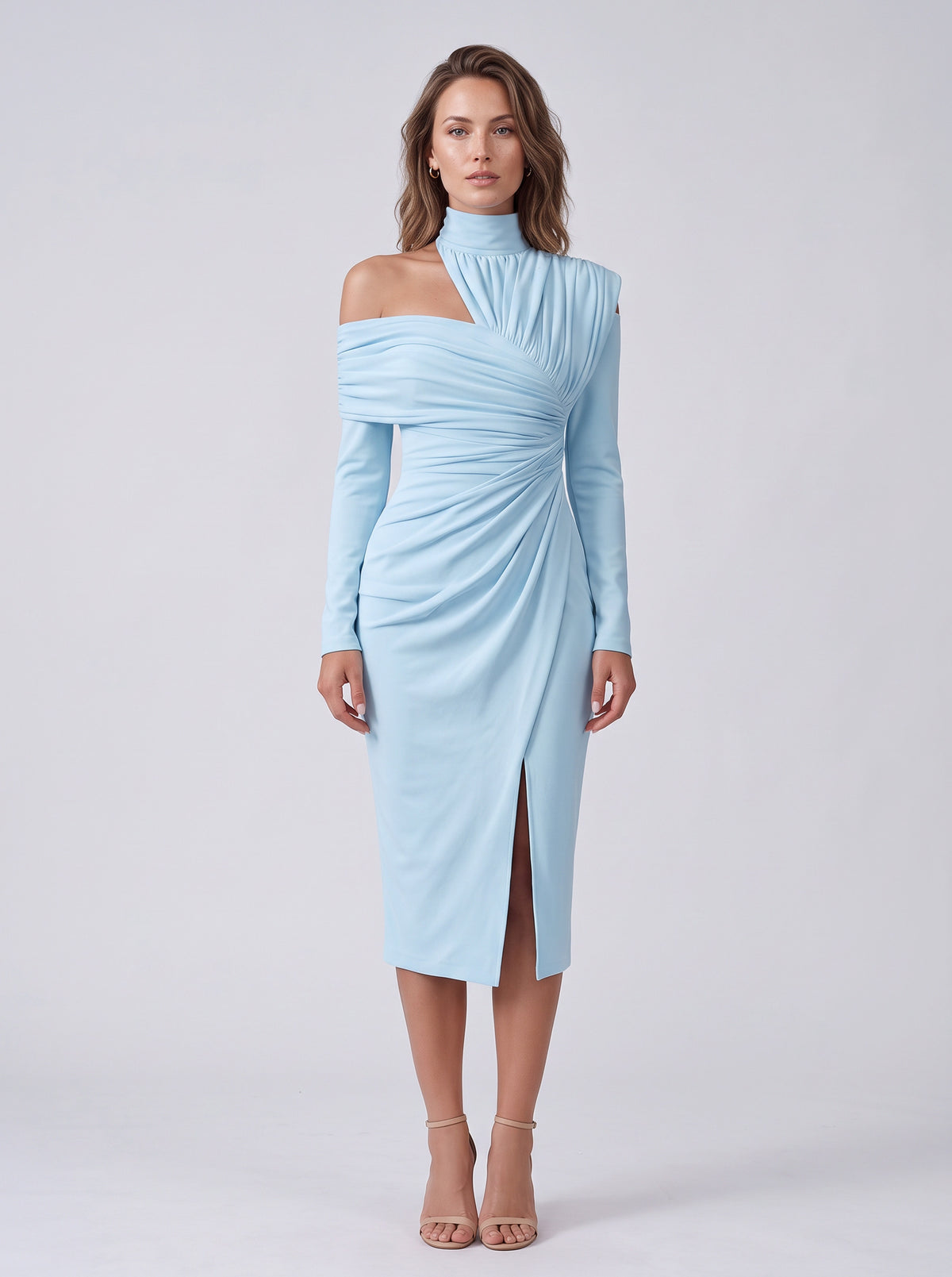 Long Sleeve One Shoulder Midi Dress