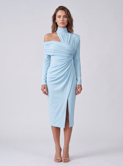 Long Sleeve One Shoulder Midi Dress
