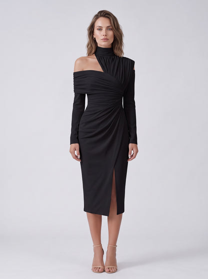Long Sleeve One Shoulder Midi Dress
