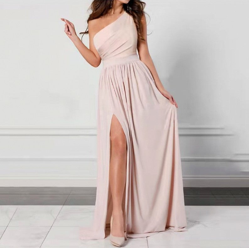 One Shoulder Pleated Maxi Dress