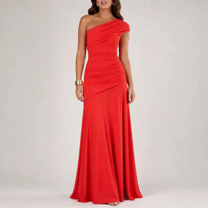 One Shoulder Ruched Maxi Dress