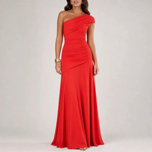 One Shoulder Ruched Maxi Dress