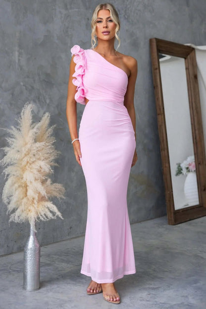 Ruffle Shoulder Cutout Maxi Dress