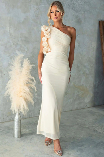 Ruffle Shoulder Cutout Maxi Dress