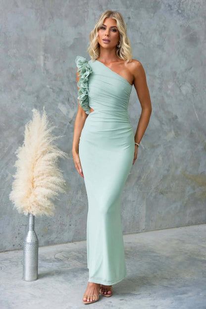 Ruffle Shoulder Cutout Maxi Dress