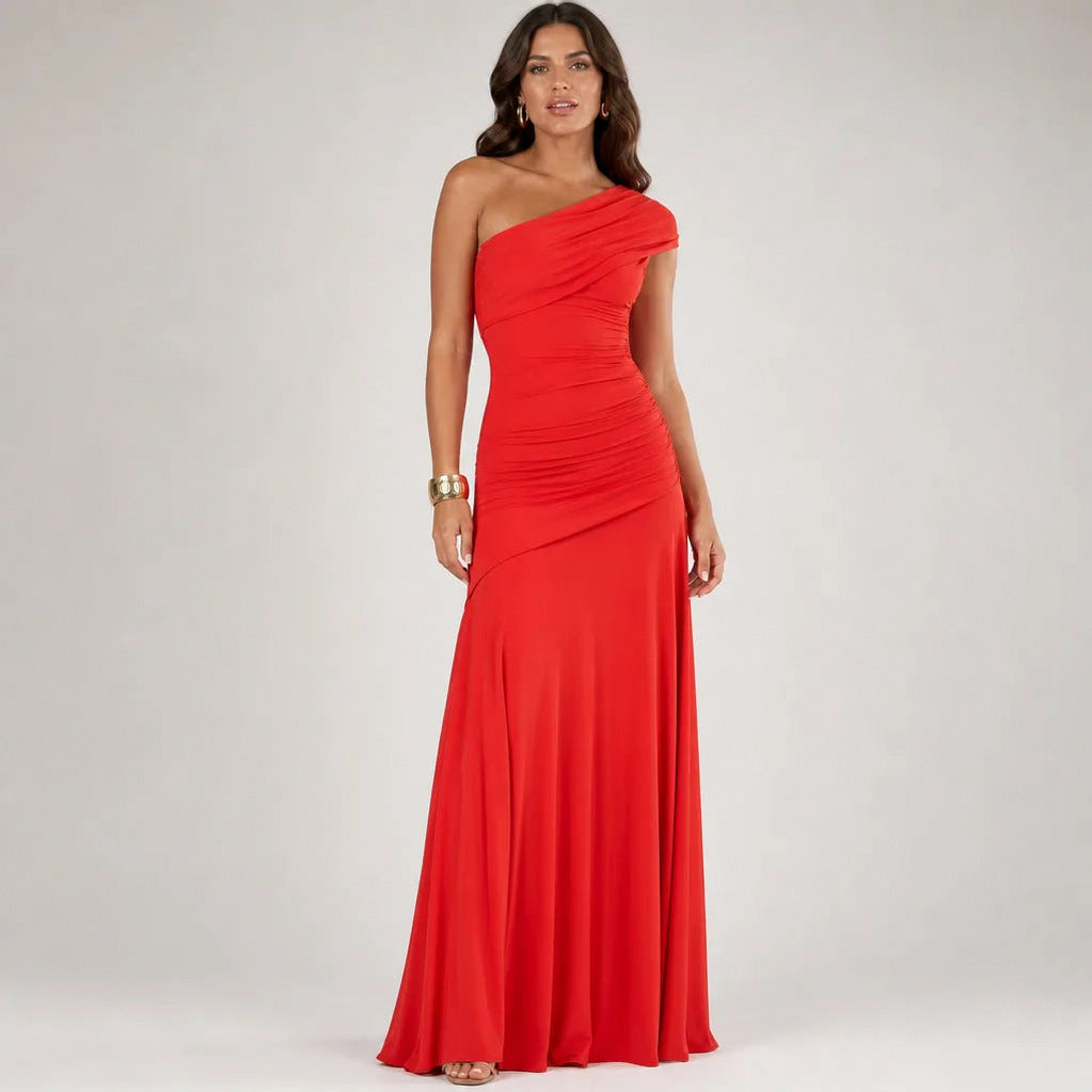 One Shoulder Ruched Maxi Dress
