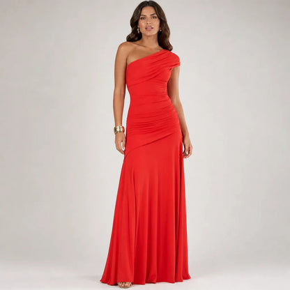 One Shoulder Ruched Maxi Dress