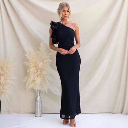 Ruffle Shoulder Cutout Maxi Dress