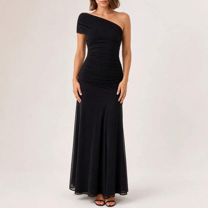 One Shoulder Ruched Maxi Dress