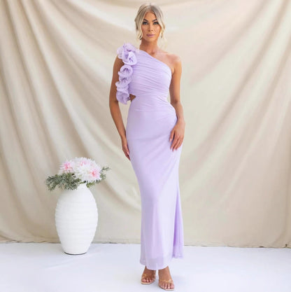 Ruffle Shoulder Cutout Maxi Dress