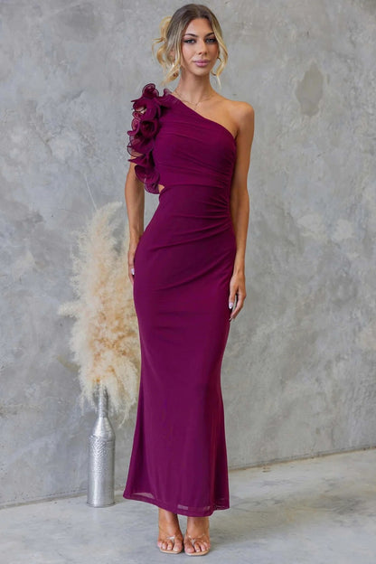 Ruffle Shoulder Cutout Maxi Dress