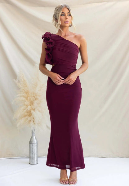 Ruffle Shoulder Cutout Maxi Dress