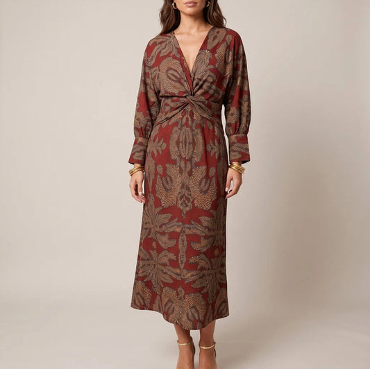 Paisley Long Sleeve Midi Dress