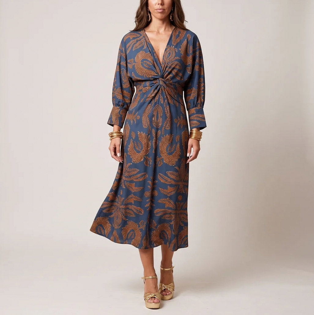 Paisley Long Sleeve Midi Dress