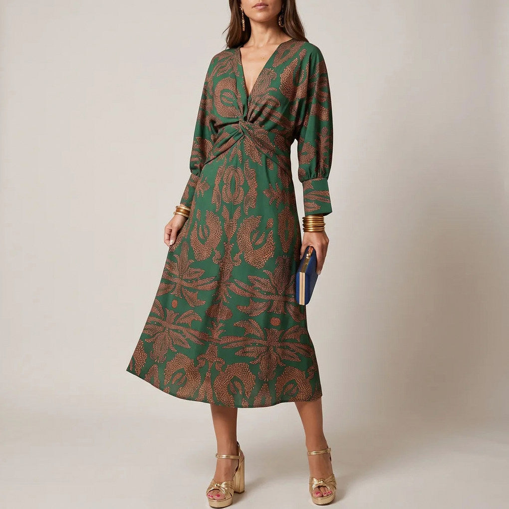Paisley Long Sleeve Midi Dress