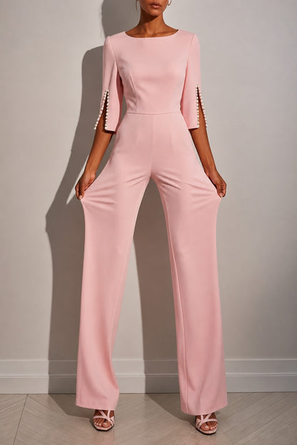 Pearl Trim Slit Sleeve Jumpsuit