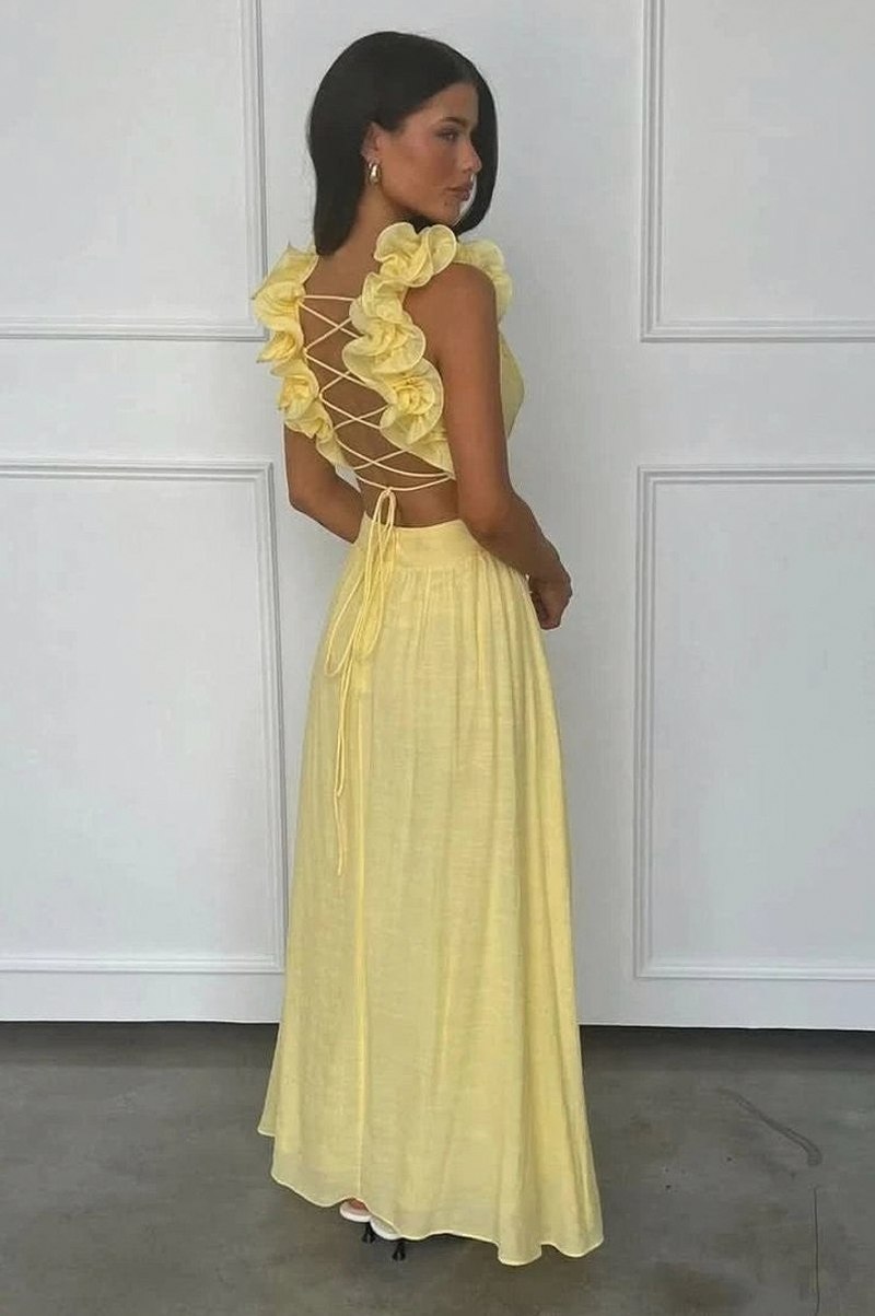 Pleated Applique Maxi Dress