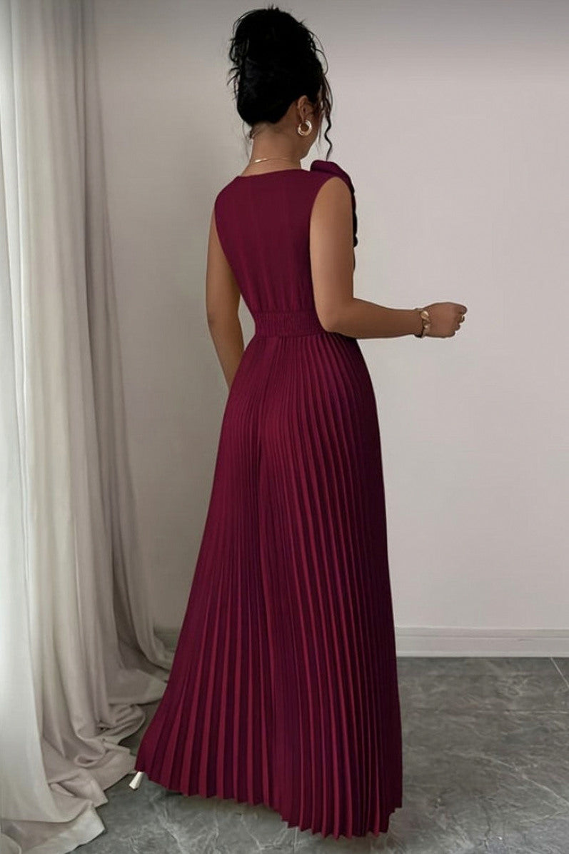 Pleated Applique Maxi Dress