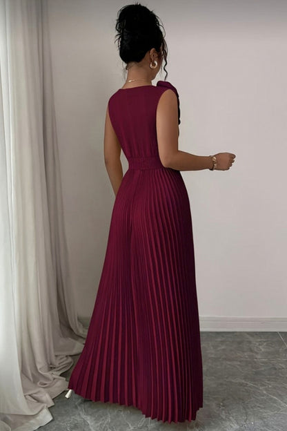 Pleated Applique Maxi Dress