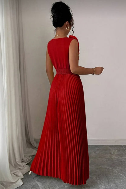 Pleated Applique Maxi Dress