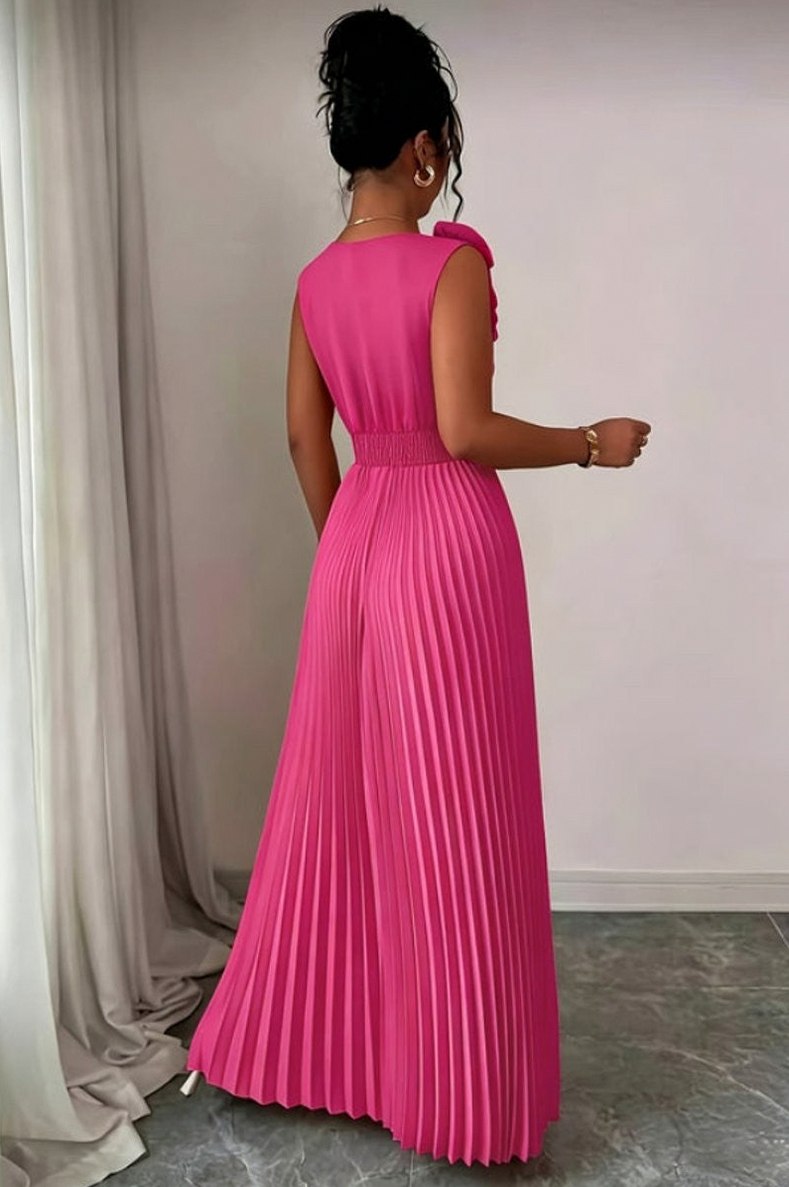Pleated Applique Maxi Dress