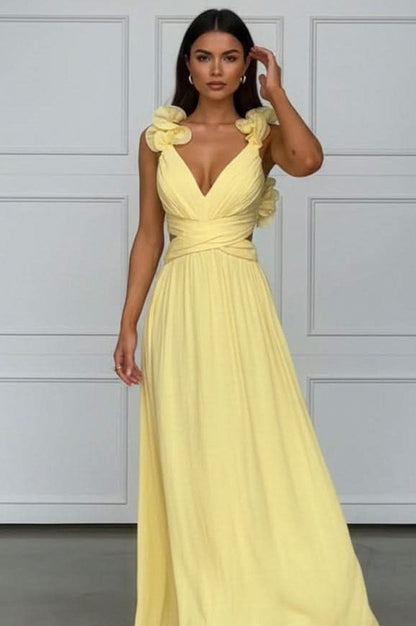 Pleated Applique Maxi Dress