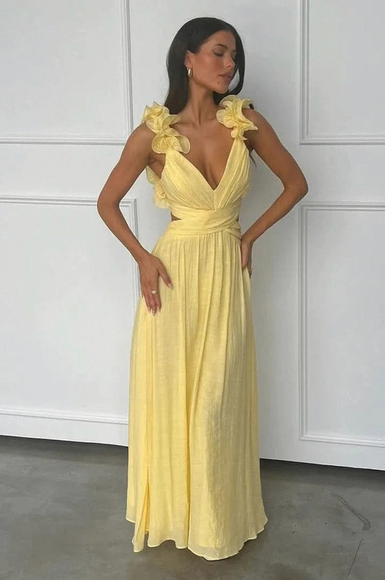Pleated Applique Maxi Dress