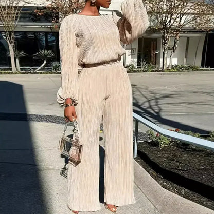Pleated Bishop Sleeve Two Piece Set