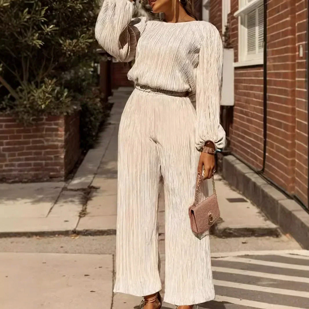 Pleated Bishop Sleeve Two Piece Set