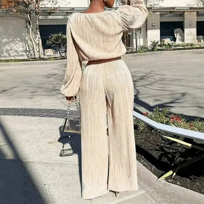 Pleated Bishop Sleeve Two Piece Set
