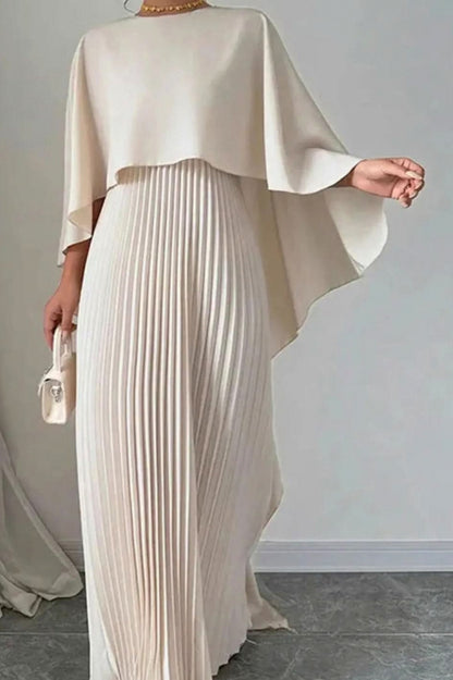 Pleated Cape Maxi Dress