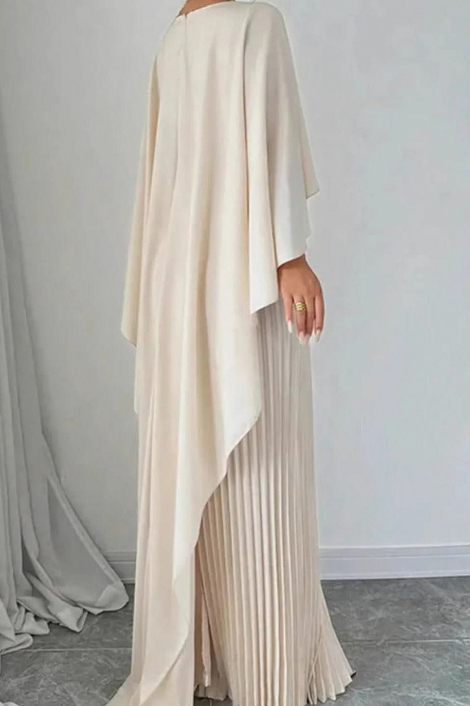 Pleated Cape Maxi Dress