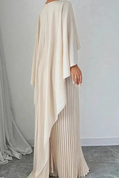 Pleated Cape Maxi Dress