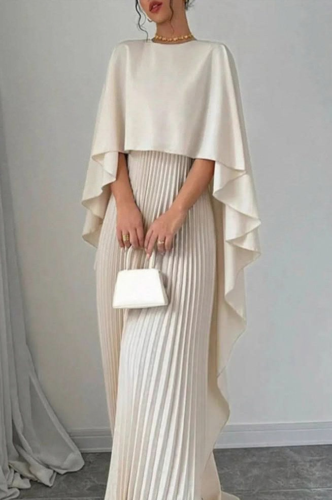 Pleated Cape Maxi Dress